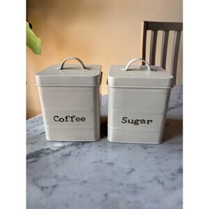 Home Basics Ivory Metal Square Coffee Sugar Canister Set with Lid